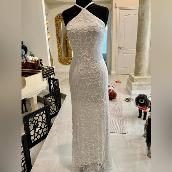 Elegant hand beaded intricate White Halter Dress - Picture 9 of 11